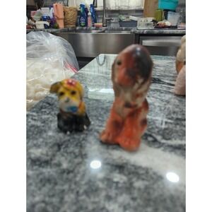 2 Vintage Retro 1950s Chalkware Carnival Prize Small Dog Figurines